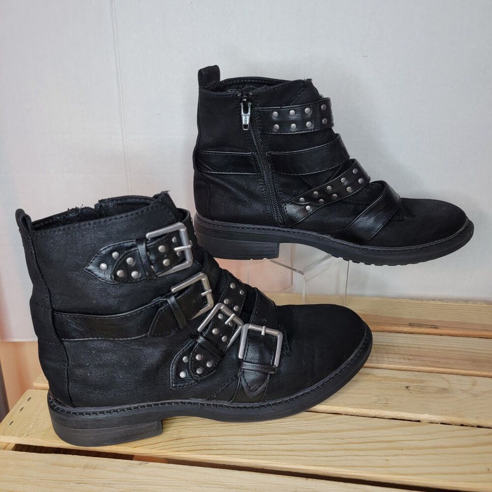 White Mountain Black Boots Ankle 4 Buckles w/Side Zip - Size 9M - Picture 2 of 5